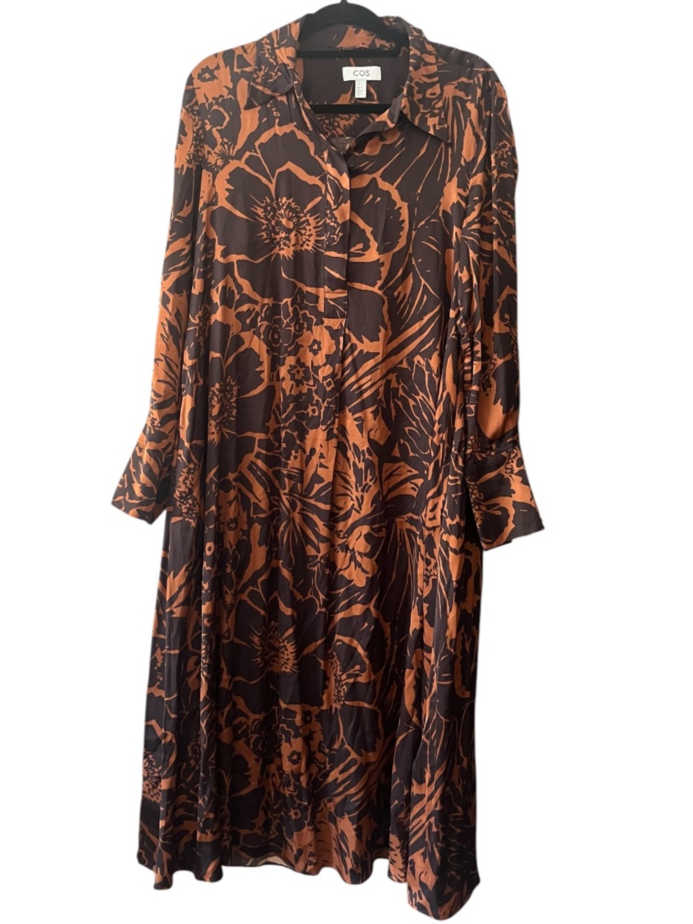 COS Printed Midi Shirt Dress - Brown/Orange Floral US Size 8